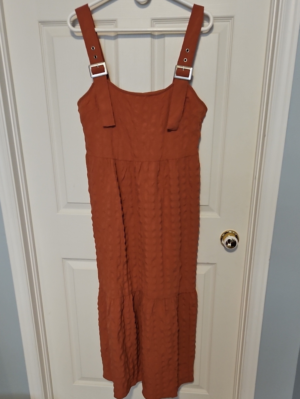 ASOS Rust Orange Textured Maxi Dress with Buckle Straps